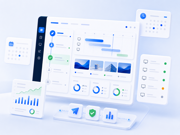 Zigns workflow dashboard showing approvals, scheduling, screen status, and proof-of-play analytics